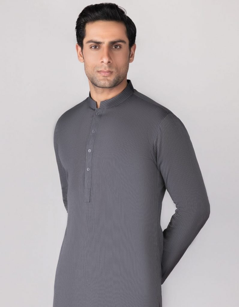 Junaid Jamshed Junaid Jamshed black texture cotton kurta