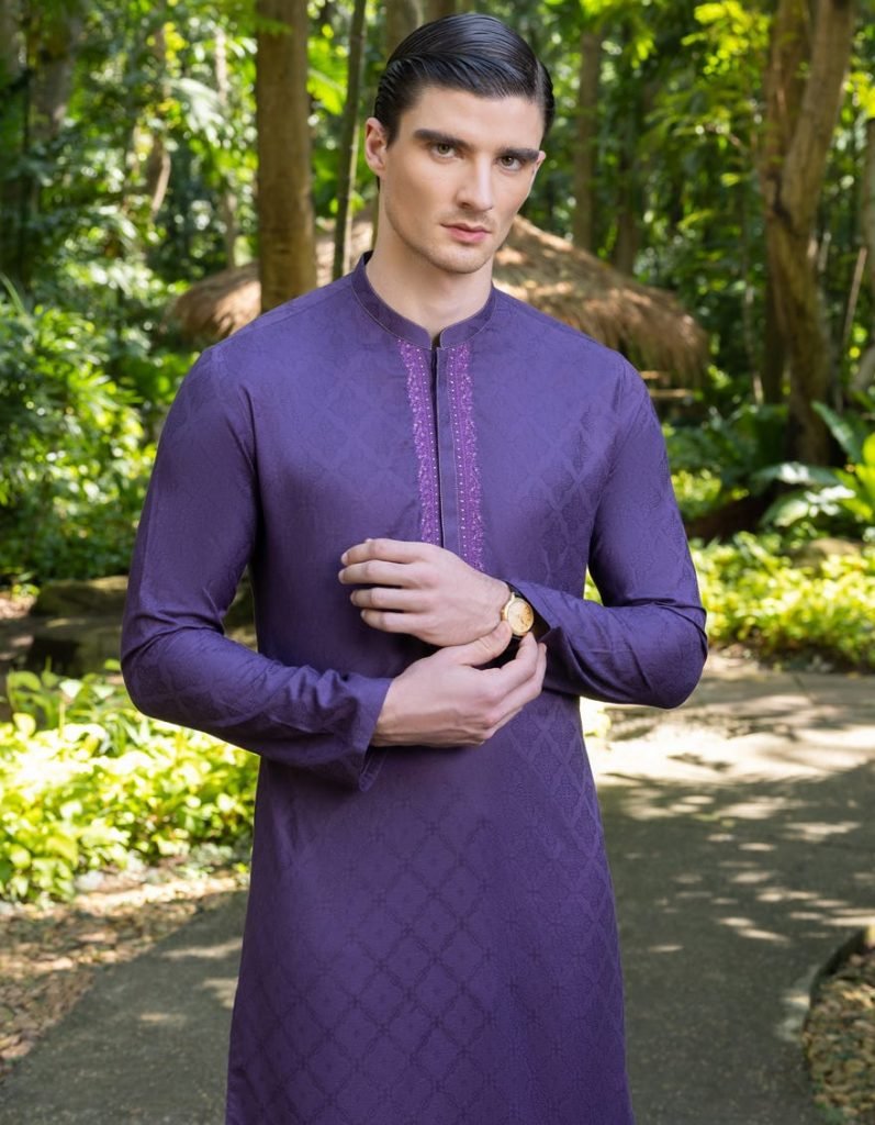 Junaid Jamshed Purple cotton kurta JJK-S-34296