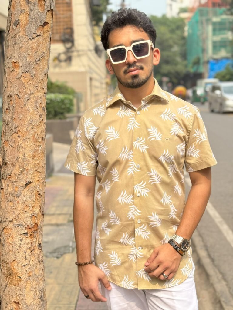 Sacoor Brothers Summer Friendly Printed Half Shirt Deep Cream