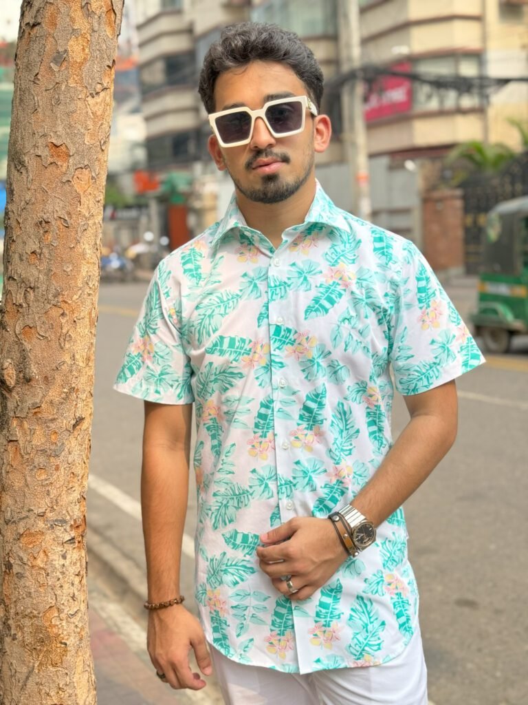 Sacoor Brothers Summer Friendly Printed Half Shirt Off White