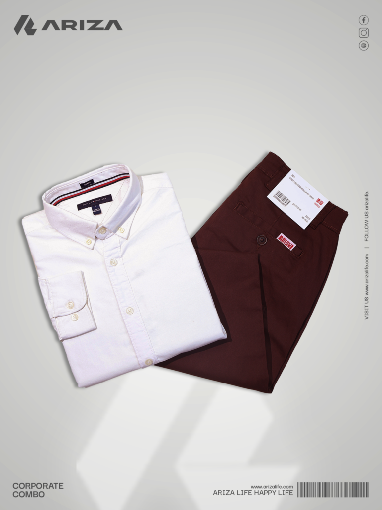 Corporate Package Coffee Twill pant and White Shirt Combo