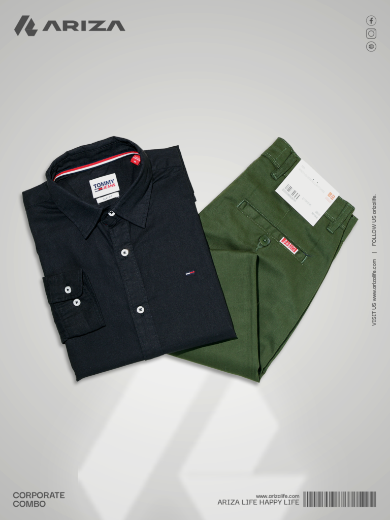 Corporate Package Olive Twill pant and Black Shirt Combo