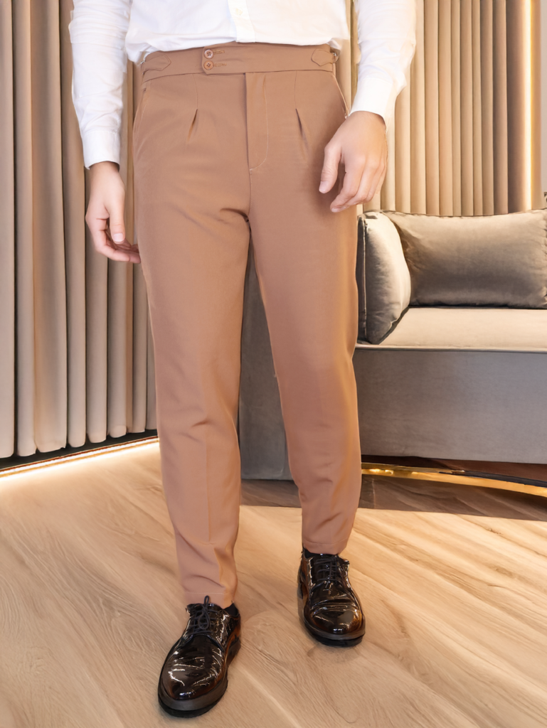 Mens Coffee Straight Fit Formal Gurkha Pants