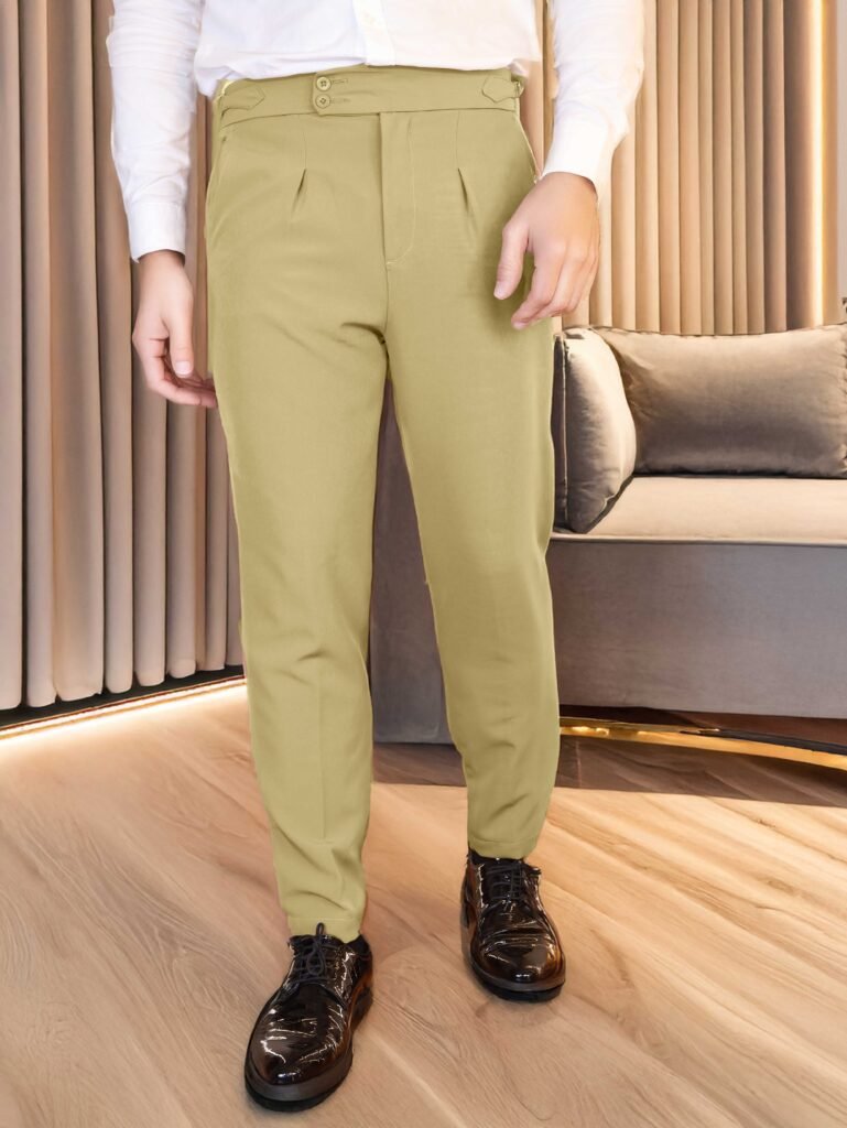 Mens Cream Straight Fit Formal Gurkha Pants